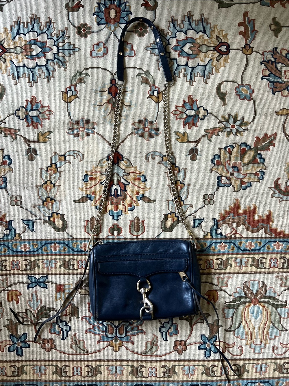 Rebecca Minkoff Navy Leather Crossbody Bag with Gold Chain Strap